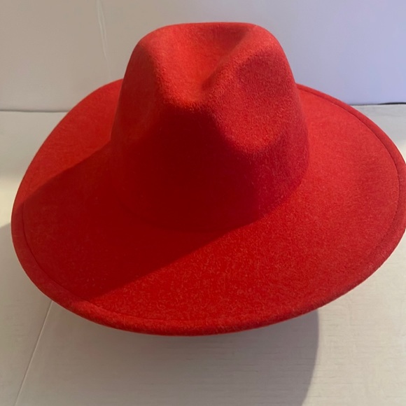 Red Wide Brim Fendora Hat - Picture 2 of 9